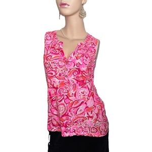 Lilly Pulitzer Essie Pink Multi-Print Sleeveless V-Neck Cotton Camisole S